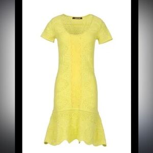 ***Vtg ROBERTO CAVALLI Italy Sz 14 knit crochet DRESS yellow!!